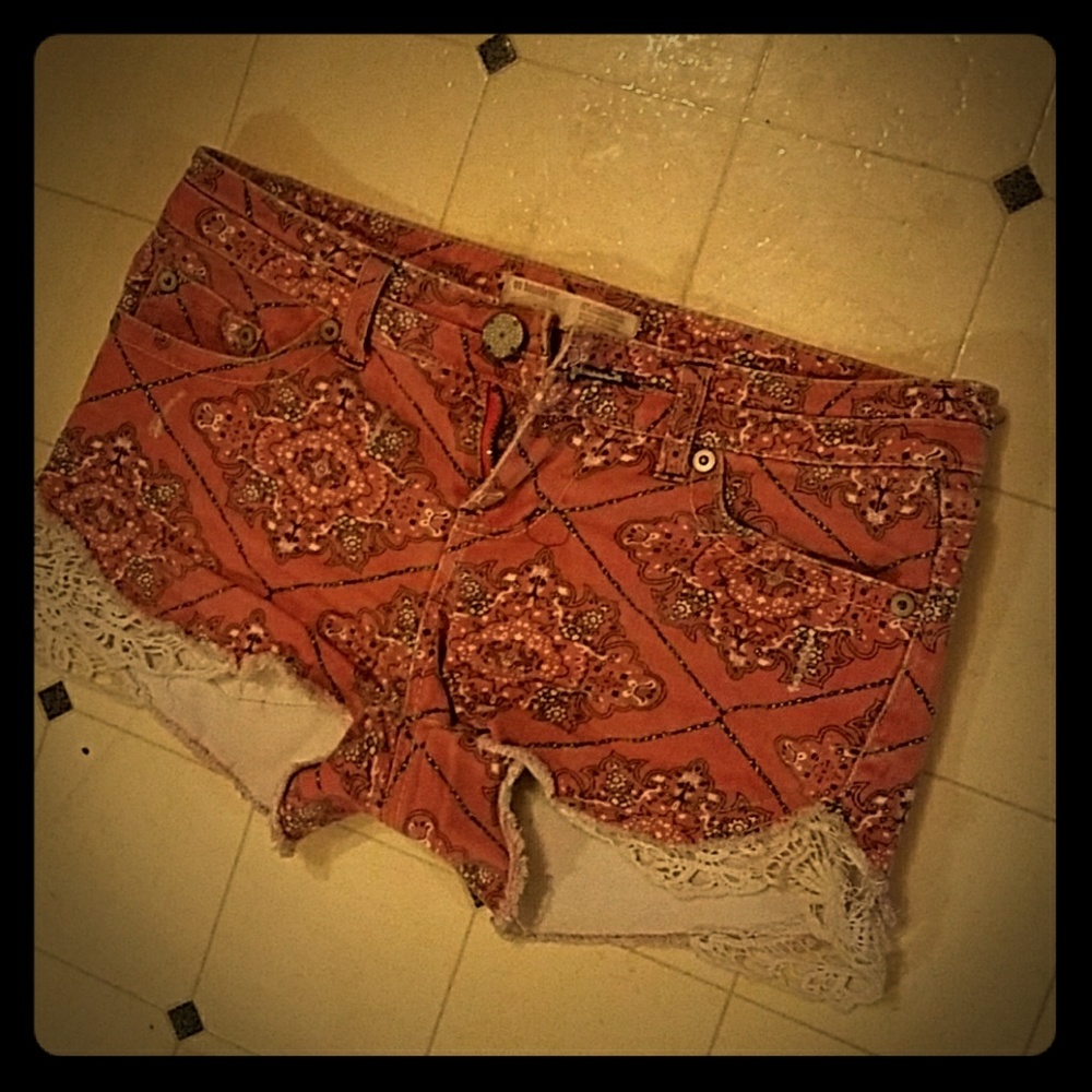 Pink peach jean and lace short shorts